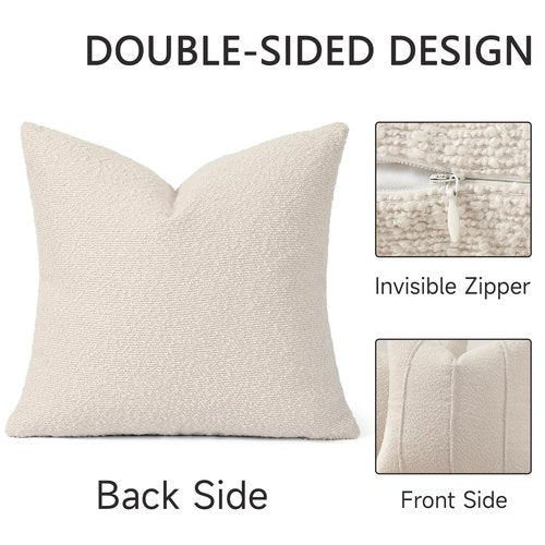 YCOLL Textured Boucle Throw Pillow Covers 20x20 Pack of 2 - Soft Neutral Striped Cushion Covers, Cozy Accent Decorative Pillow Covers for Couch, Sofa, Bed, Living Room (Beige)