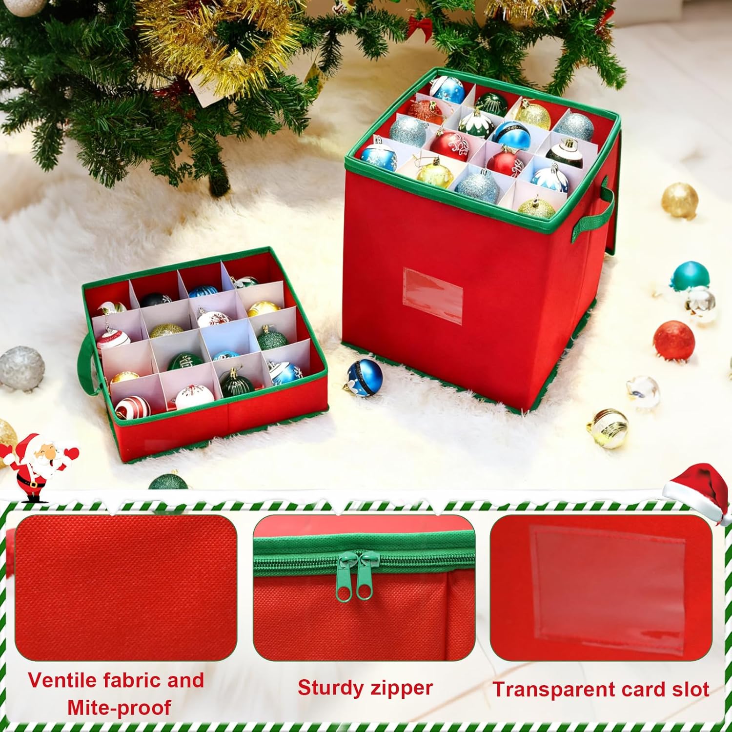 Regine Switzerland Christmas Ornament Storage Box - Holds Up To 64 Ornaments | Red Oxford Canvas With 4 Removable Trays
