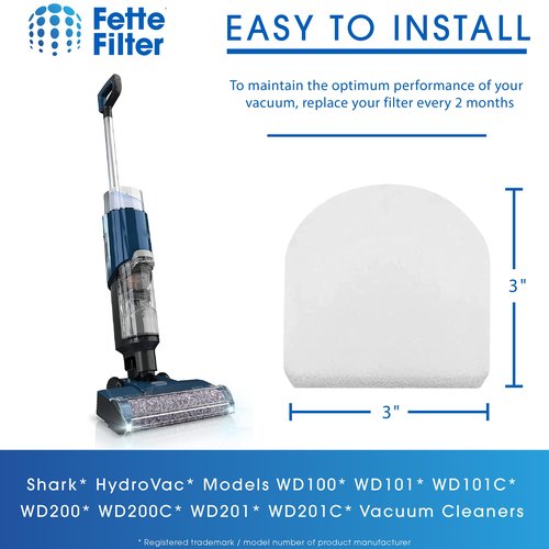 Fette Filter - 6 Pack Replacement Washable Foam Filters compatible with Shark WD100, WD101, WD101C, WD200, WD200C, WD201, WD201C HydroVac Pro XL 3-in-1 Vacuum - Pack of 6