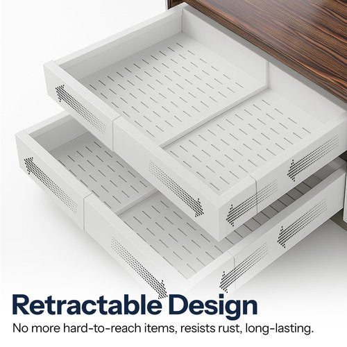 Heavy Duty Single Pull Out Cabinet Organizer for Kitchen Drawer or Shelf – Expandable in Width & Depth, Slides Out for Easy Access, Holds up to 50 lbs – 14.3"-22.4" Deep, 15.7"-24" Wide - White