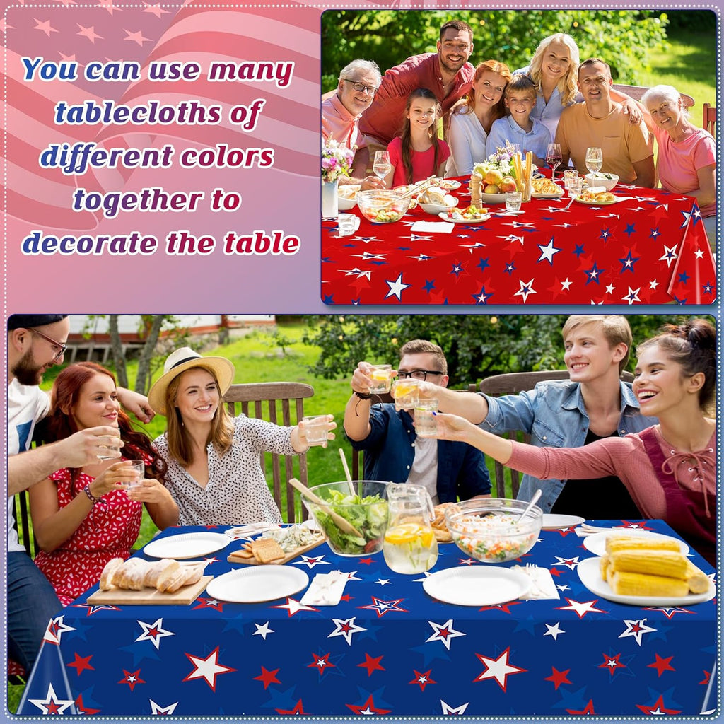 Patriotic Tablecloth by American Pride - 3 Pack Disposable Red, White & Blue Rectangle Covers | 54x108 Inch
