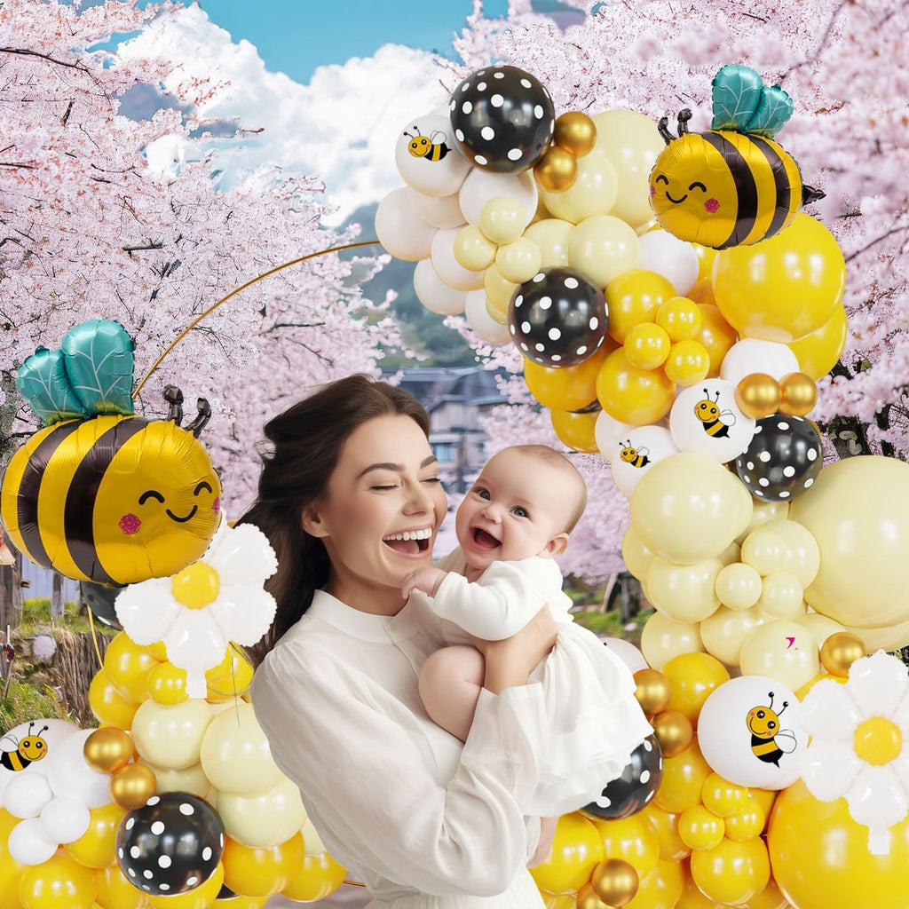 Bumble Bee Balloon Garland Kit - 135 Pcs Yellow, Black & White Arch for Baby Showers & Birthday Parties