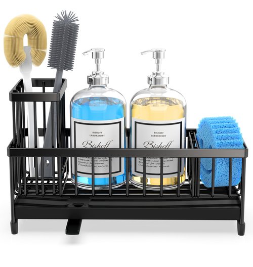Moforoco Extra Large Sponge Holder for Kitchen Sink Organizer Caddy, Dish Brush Scrubber Holder,Stainless Steel Sink Box Utensil Holder,Soap Dispenser Set Tray Counter Accessories & Storage Rack