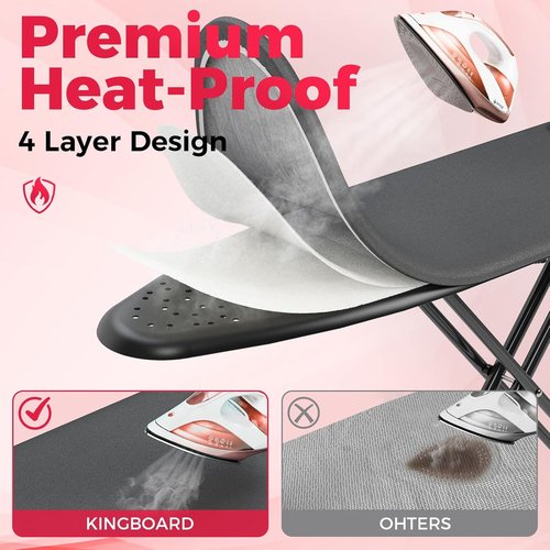 APEXCHASER Compact Ironing Board - Foldable Design with Heat Resistant Cover | 7 Height Adjustable, 13x43 Black