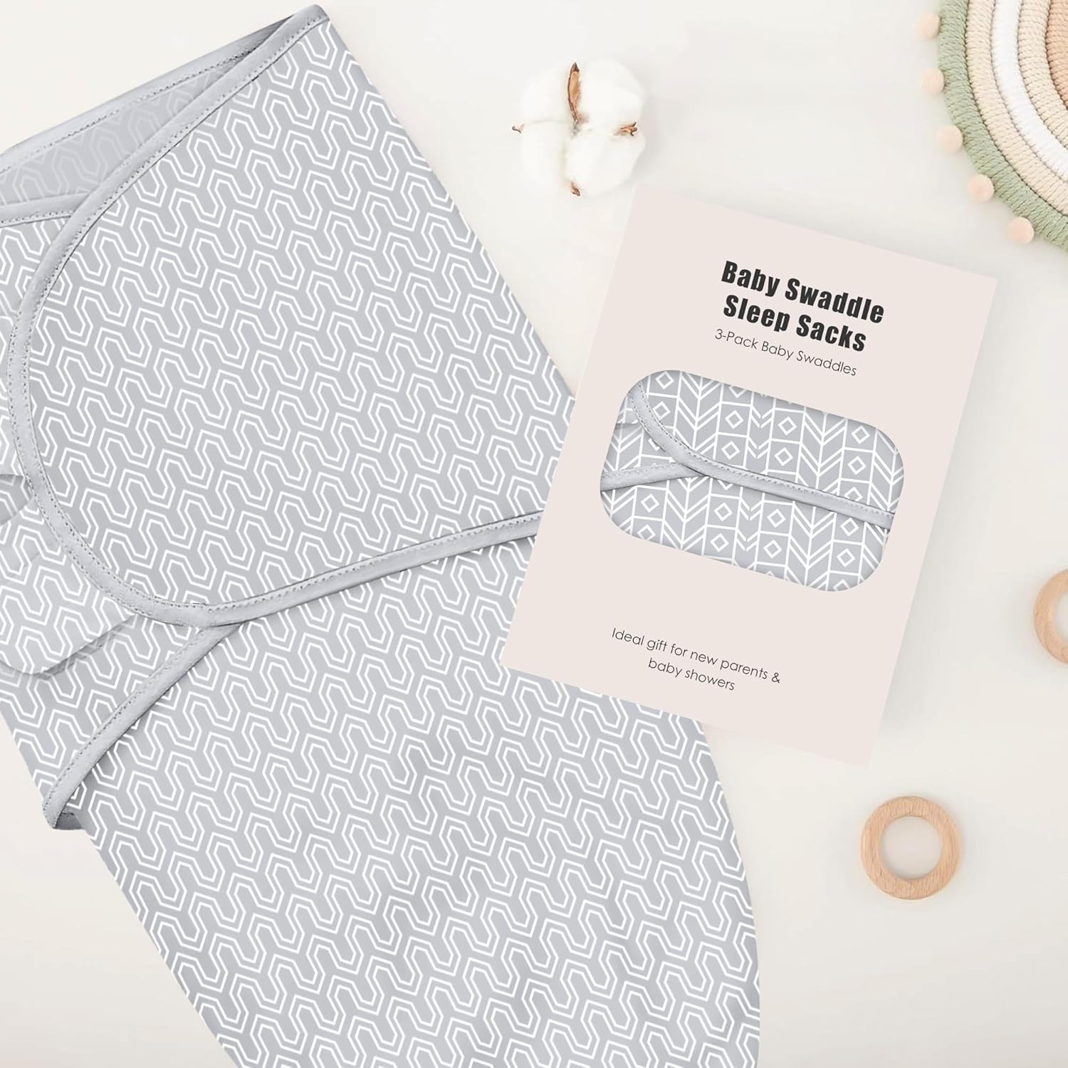 Sweet Dolphin Baby Swaddle Sleep Sacks - Soft Cotton Ergonomic Wrap for Newborns, 0-3 Months | Grey - 3-Pack