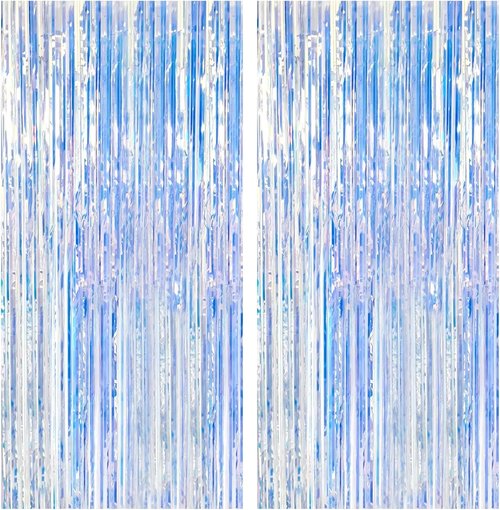 Iridescent Party Backdrop Decorations by [Brand Name] - 2 Pack Tinsel Curtain for Birthdays & Events | Photo Booth Streamer