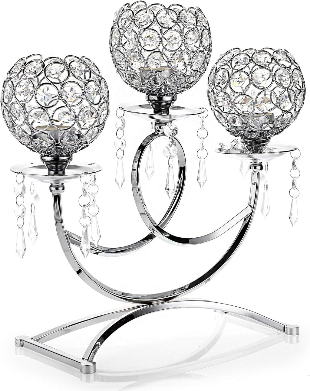 OwnMy Crystal Candle Holders - Elegant 3-Arms Tealight Candelabra for Weddings & Home Decor | Silver
