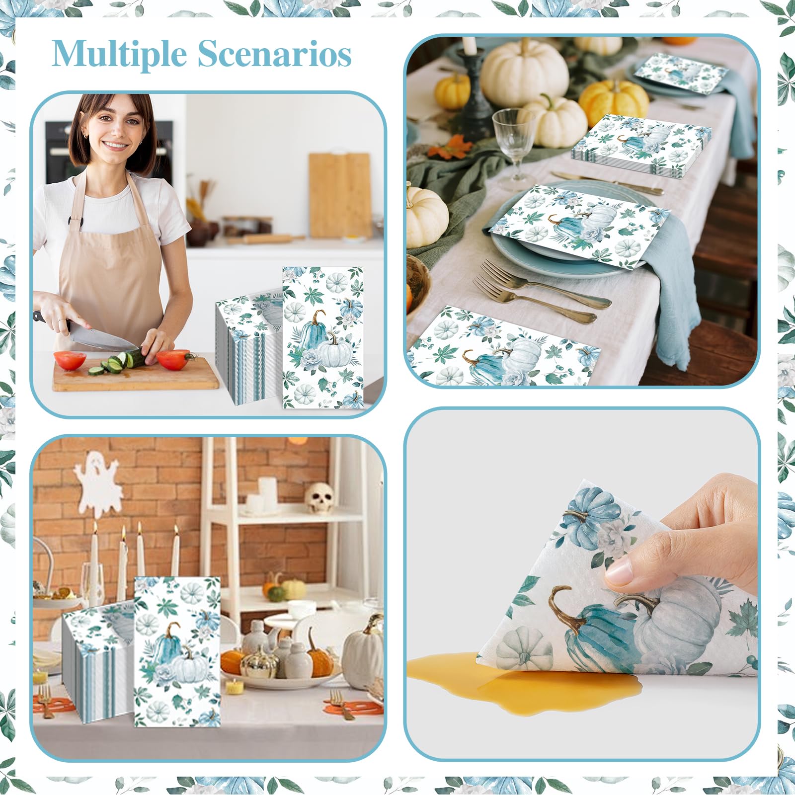 SMUAENSS 100 PCS Thanksgiving Napkin Disposable, Fall Paper Floral Guest Napkins, 3 Ply Boho Napkins Lunch Dinner kitchen Hand Napkin for Autumn Harvest Wedding Birthday Supplies