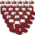 Zhanmai 30 Pieces Christmas Stockings Buffalo Checkered Stockings with Plush Cuff Fireplace Hanging Stockings for Family Xmas Decoration Holiday Season Party (Red and Black, White Cuff,18 Inch)