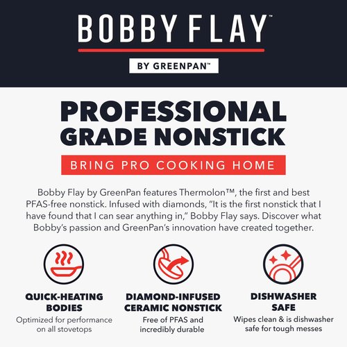 GreenPan x Bobby Flay 6QT Stockpot with Glass Lid, PFAS-Free Diamond Ceramic Nonstick Pot, Induction Suitable, Easy Clean Dishwasher & Oven Safe, Quick Heating, Pasta, Soups, Graphite
