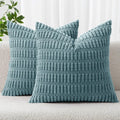 MIULEE Corduroy Decorative Throw Pillow Covers - Soft Boho Striped Design | 18x18 Inch Coastal Blue for Modern Home Decor