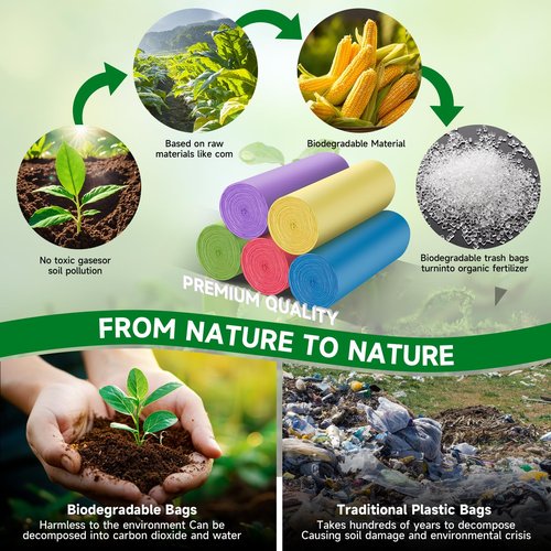 2.6 Gallon Small Trash Bags Bathroom - Compostable Colorful Mini Garbage Bags 100 Count Unscented 10 Liter Biodegradable Little Waste Basket Kitchen Office Car Tiny Liners Strong Thick Chenyucheng