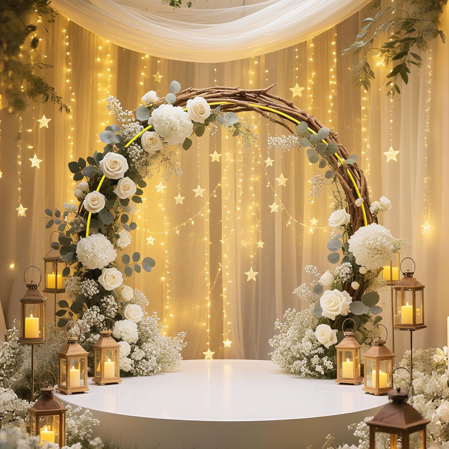 Skiennix Round Balloon Arch Stand - 8FT Gold Metal Circle Frame for Weddings & Events