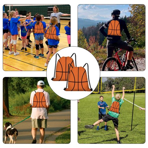 KERINGO 16 Pieces Basketball Gift Bags Basketball Drawstring String Bag Sports Backpack Ball Drawstring Party Favor Bags for Sports Storage Party Decorations