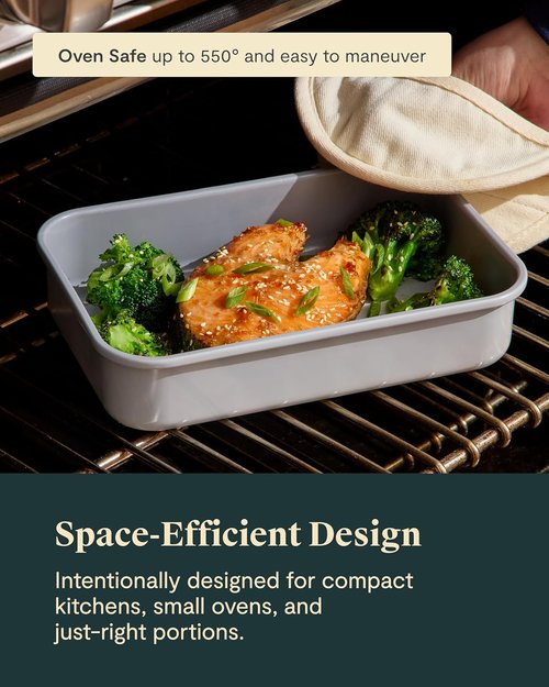 Caraway Nonstick Baking Pan Duo - 9” x 6.5” Deep Ceramic Pan, Non-Toxic & PTFE Free - Ideal for Casseroles & Lasagna - Cream