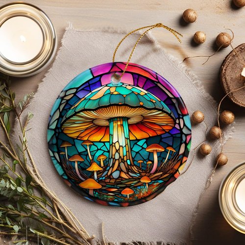Stained Ceramic Mushroom Ornament - Christmas Ornaments & Home Decor for Mushroom Lovers