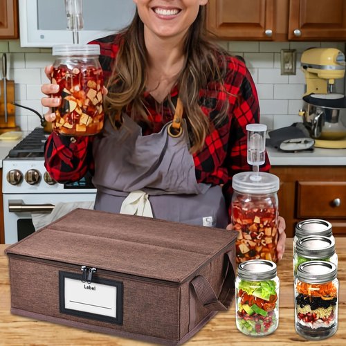 Geliwosy 16 oz Mason Jar Storage Containers - Sturdy Canning Jar Storage Boxes Organizer, Foldable Carrier Bag with Handles and Dividers, Holds 12 Pint Mason Jars, Home Canning Supplies (Pint)