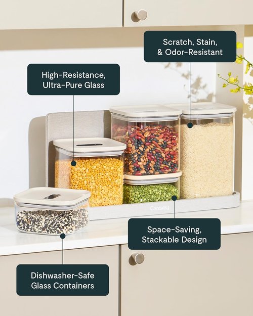 Caraway 13-Piece Glass Food Storage Containers - Non-Toxic, BPA-Free, Stackable & Airtight - Gray