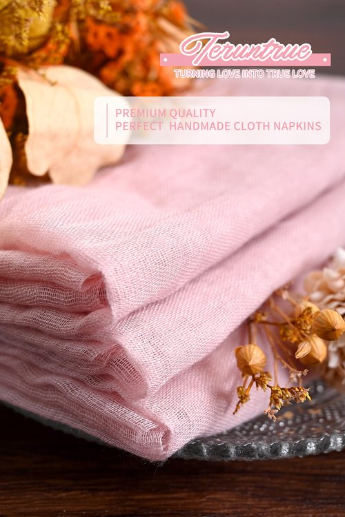 Teruntrue 100 Pack Light Pink Cloth Napkins Cheesecloth Napkins Set of 100 Gauze Napkins Bulk Washable Boho Dinner Table Napkins Wedding Party Baby Shower Birthday Party Decorations，20 x 20 Inch