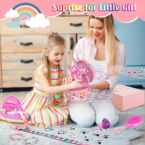 Sii Pikki Unicorn Musical Jewelry Box for Girls | Heart Shaped Toddler Music Box Toys | You Are My Sunshine Ring Tone Melody | Birthday Christmas & Valentines Gifts for Girls Kids