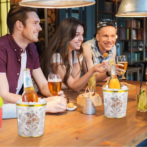 Acellegic 18 Pcs Ice Buckets Bulk, 6 Liter Plastic Round Ice Buckets with Gold Rim and Glitter, Disposable Storage Drink Tub or Party Bar Wine Beer Champagne Beverage Bottle Cooler