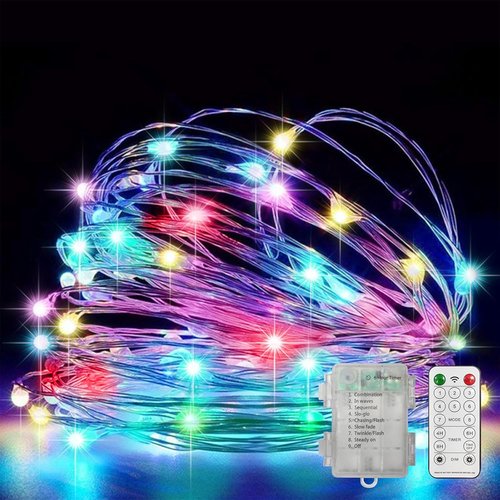 LAMPHOME 100 LED 33FT Multicolor Fairy Lights - Battery Operated with Remote & Timer for Home Decor