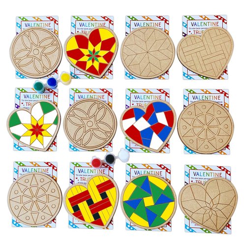 POATROZON Valentine's Day Gifts Party Favor 28Pcs Wooden Slices Card DIY Craft Heart Shape for Kids Crafts and Art Classroom Exchange (Heart, One Size)