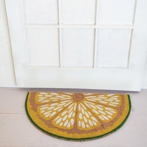 Creative Co-Op Natural Coir Lemon Slice Shaped Doormat, Multicolor