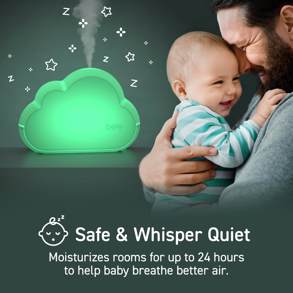 Pure Enrichment PureBaby Cloud Ultrasonic Cool Mist Humidifier Quiet Variable Mist for up to 24 Hrs Ideal for Baby Nurseries & Kids Bedrooms to Relieve Congestion Colds & Coughs, Night Light, BPA-Free
