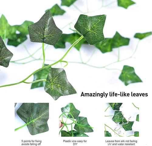 Fielegen 2 Pack 6.56ft Vines with Lights, 40 LED Fake Ivy Garland with Lights Battery Operated Green Leaf Vines Fairy String Lights, Hanging Ivy Light for Valentine's Day Bedroom Garden Patio Decor