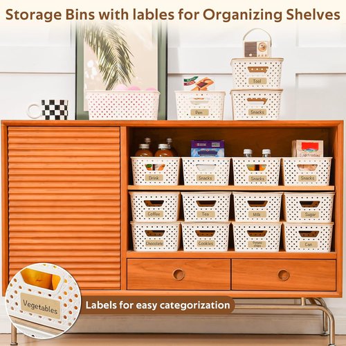 8 Pack Plastic Storage Bins by [Brand Name] - Stackable Baskets with Bamboo Lids for Pantry Organization