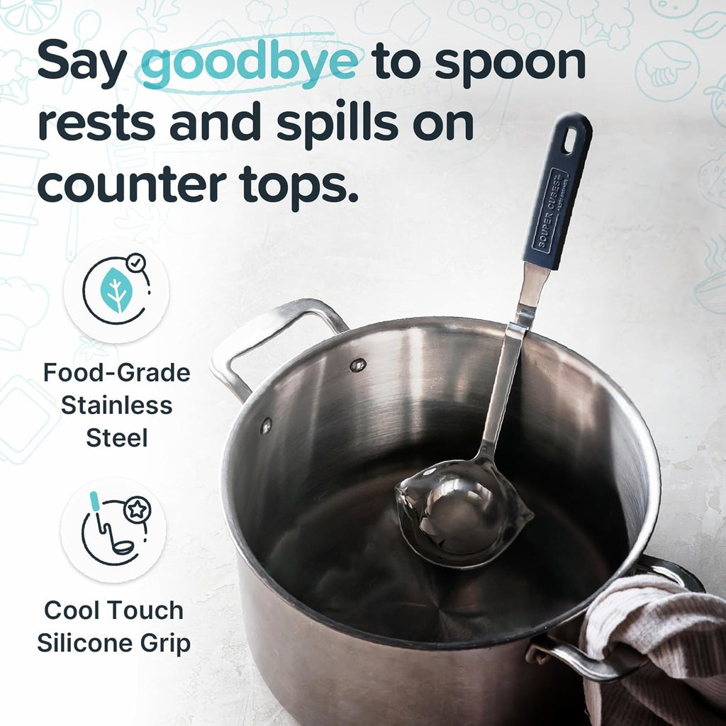Souper Cubes | Lori Greiner No Mess Stainless Steel Soup Ladle - Silicone Handle, Charcoal Color