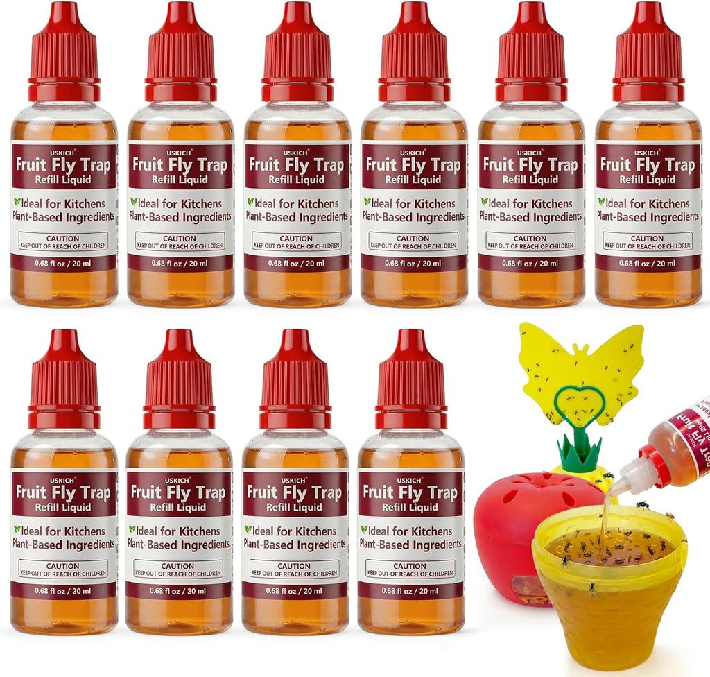 Skiennix Fruit Fly Trap Refill - 10 Pack, 0.68oz Bottles | Non-Toxic Gnat Catcher for Home Use