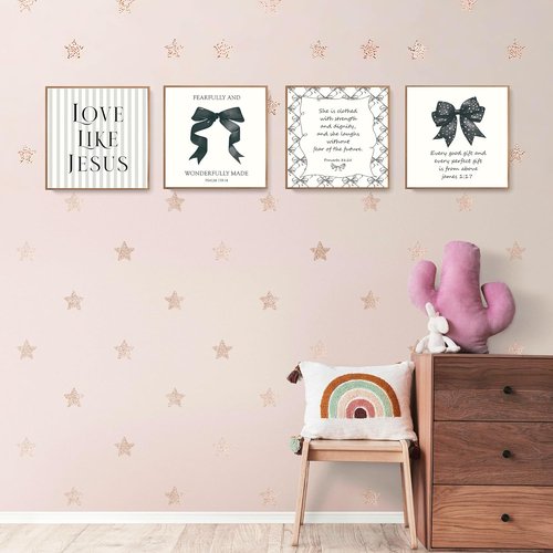 LARTSFRO Coquette Black Bow Wall Art Decor - Inspirational Christian Posters | Set of 4 Unframed 10x10 Inch Pictures for Teen Girls