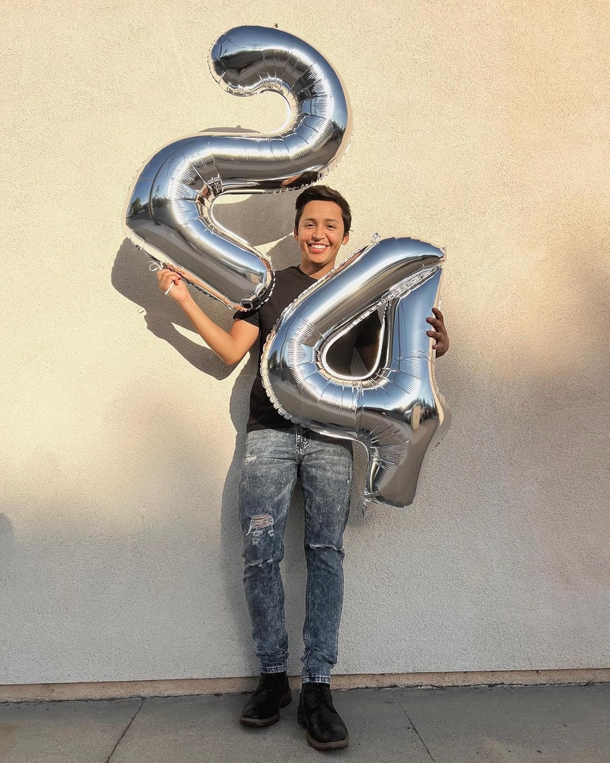 Number 4 Balloon - 40 Inch Silver Foil Balloon for 4th Birthday Party Decorations