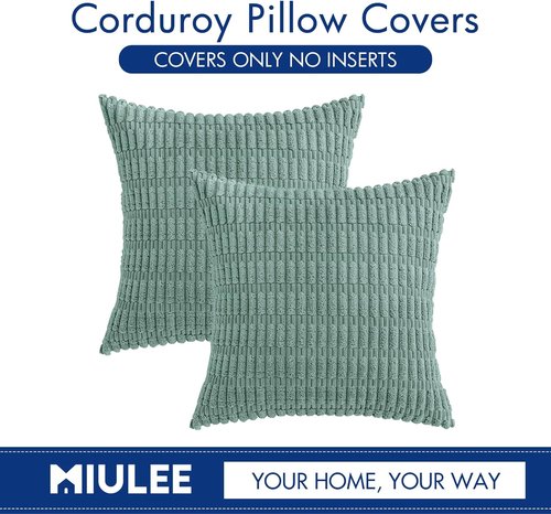MIULEE Corduroy Decorative Throw Pillow Covers - Soft Boho Striped Design | 20x20 Inch Teal Green for Modern Farmhouse Decor