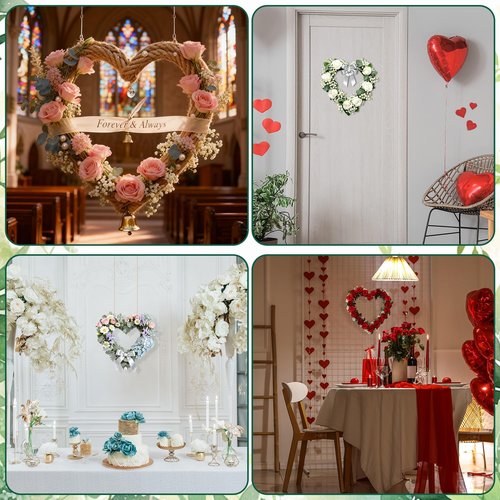 Fovths 2 Pack Heart Wreath Frame 14 Inch Dark Green Heart Shaped Metal Wreath Garland Wire Flower Wreaths for Valentine's Day, DIY Crafts, Wedding Party, Home Ceremony Decoration