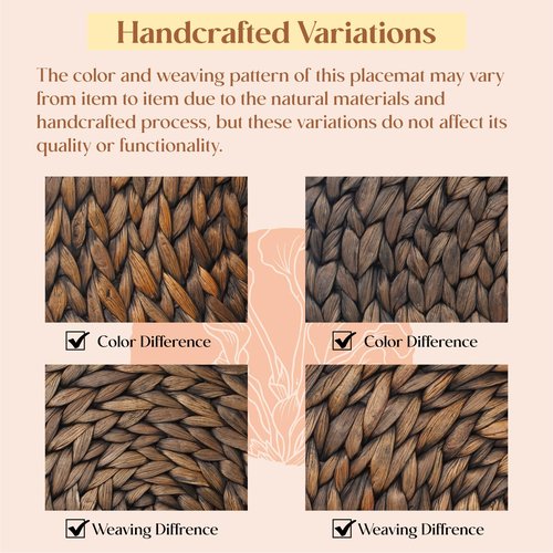 6 Pack, Round Woven Placemats, Natural Water Hyacinth Wicker Place mats, Braided Straw Table Mats for Dining Table, Fall, Halloween, Thanksgiving, Chrismats, Black (13.8 inch)