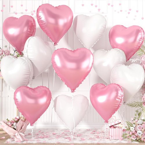 Heart Balloons by Pink White | 12 Pcs Light Pink Foil Balloons - 18 Inch for Baby Shower, Birthday, Wedding Decor