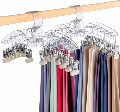Antimbee Legging Hangers - Clear Pants Organizer with Large Clips | 2-Pack for Space-Saving Closet Storage