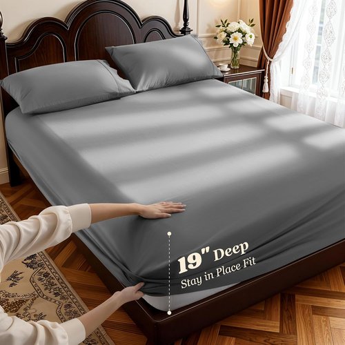 LBRO2M 100% Cotton Queen Sheet Set - 1000 Thread Count, Deep Pocket, Soft Dark Grey Bedding | 4 Pieces