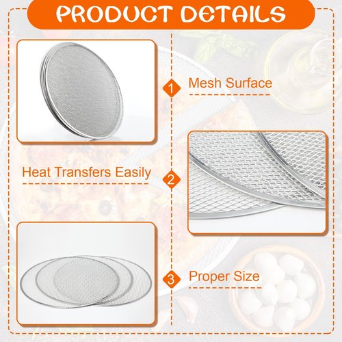 Nuogo 5 Pcs 18 Inch Pizza Pan with Holes Aluminum Mesh Pizza Screen Seamless Round Tray for Oven Nonstick Baking Sheet for Kitchen Bakery Restaurant BBQ Party Cookware Supplies