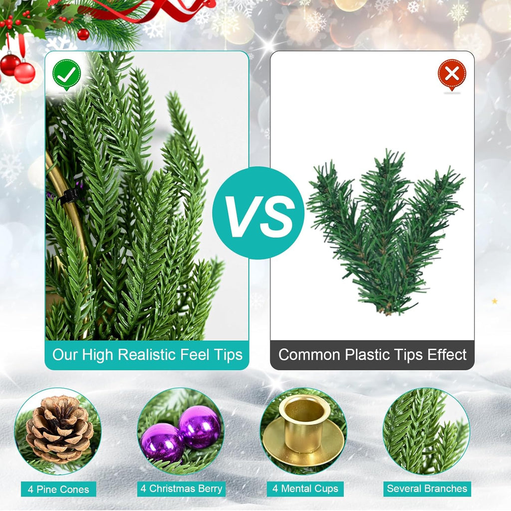 Norfolk Pine Advent Wreath - Purple Berries & Pinecones | Elegant Holiday Centerpiece Decor