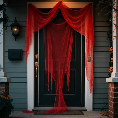 RunNico 197'' x 85'' Halloween Blood Red Scary Gauze, Bloody Haunted House Creepy Cloth, Spooky Fabric Hanging Decoration for Horror Themed Nightmare Party Wall Yard Doorway Porch Decor