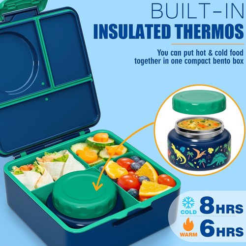 Fimibuke Bento Box - BPA Free & Leakproof Lunch Box with Insulated Food Jar | 3-4 Compartments for Kids