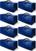 Cosy Family Extra Large Moving Bags - 8 Pack with Strong Handles & Zippers | Space-Saving Storage Totes (40 Gal, Blue)