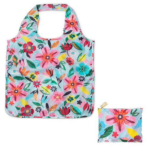 kate spade new york Reusable Produce Bags, Shopping Tote with Zipper Storage Pouch, Lightweight Foldable Grocery Bag, Safari Floral