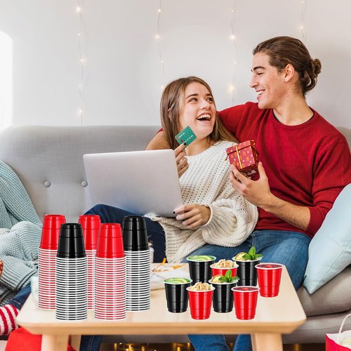 cssopenss 120 PCS Red And Black Shot Glasses Happy New Year Shot Glasses 2 oz red black Shot Cups for Party Wedding Birthday Family Gatherings & Games and Festive Celebrations