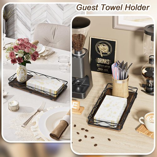 Lixple Toilet Paper Basket Holder, 13" Bathroom Tray Countertop, Wood and Metal Toilet Tank Tray Bathroom Vanity Organizer for Toiletry, Kitchen Sink Organizer for Soap Dispenser (Brown+Black)