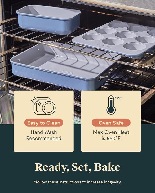 Caraway Nonstick Ceramic Bakeware Set - 11 Pieces of Assorted Baking Pans & Cooling Rack | Non-Toxic, PTFE & PFOA Free - Cream